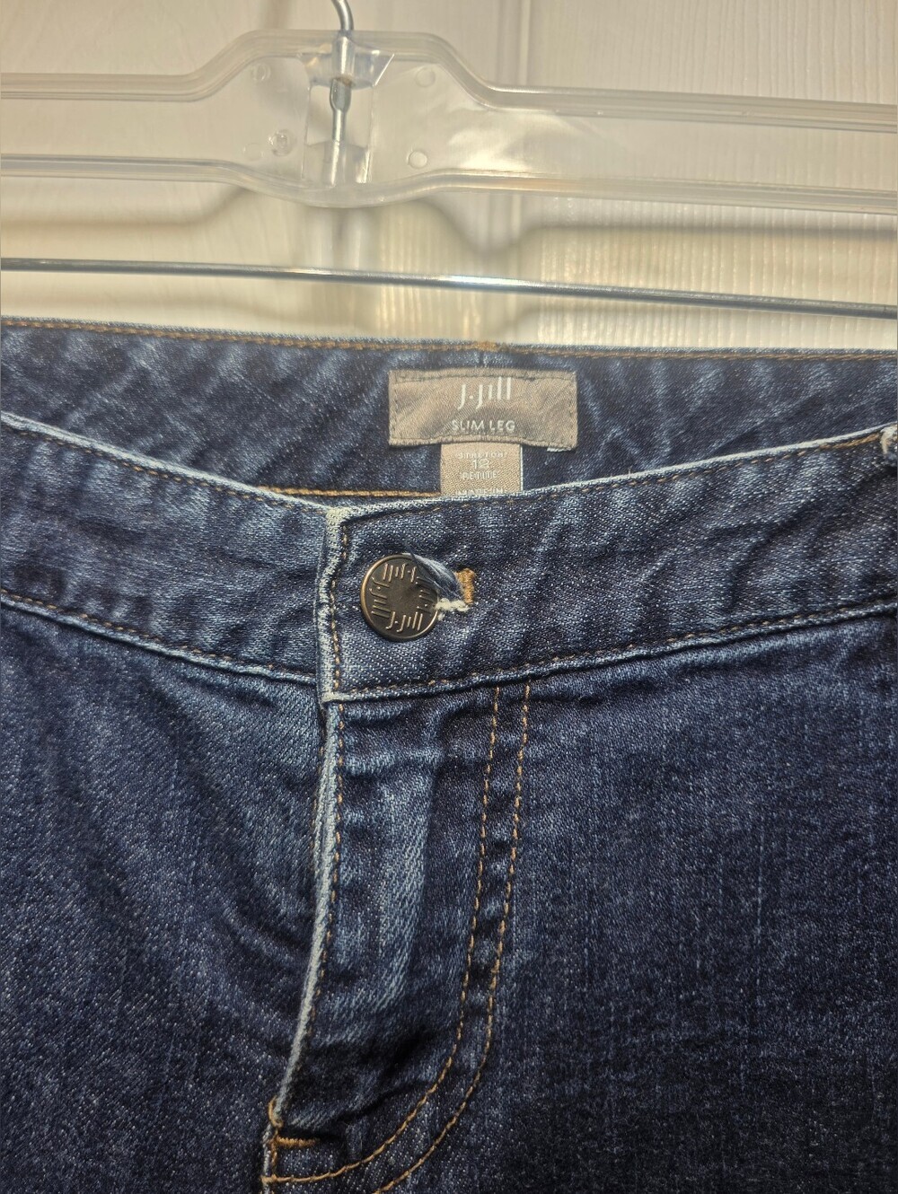 J. Jill Slim Leg Stretch Jeans Women’s Size 12 Petite Dark Wash Straight Slimleg - Picture 4 of 4